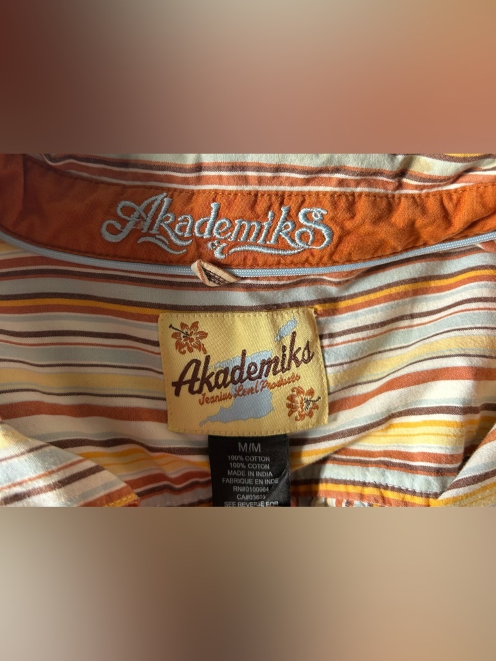 Vintage Akademiks Mens Button Down Shirt Sz M Multicolor Vertical Stripes Cotton - Picture 9 of 10